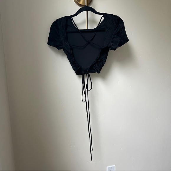 ZARA Satin-Effect Tie-Back Crop Top - Picture 7 of 8